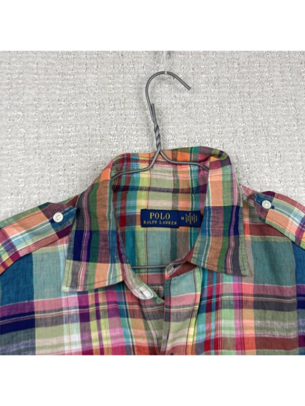 Polo Ralph Lauren Western Linen Button Up Dress Shirt Men Sz M Multicolor Plaid - Picture 5 of 16